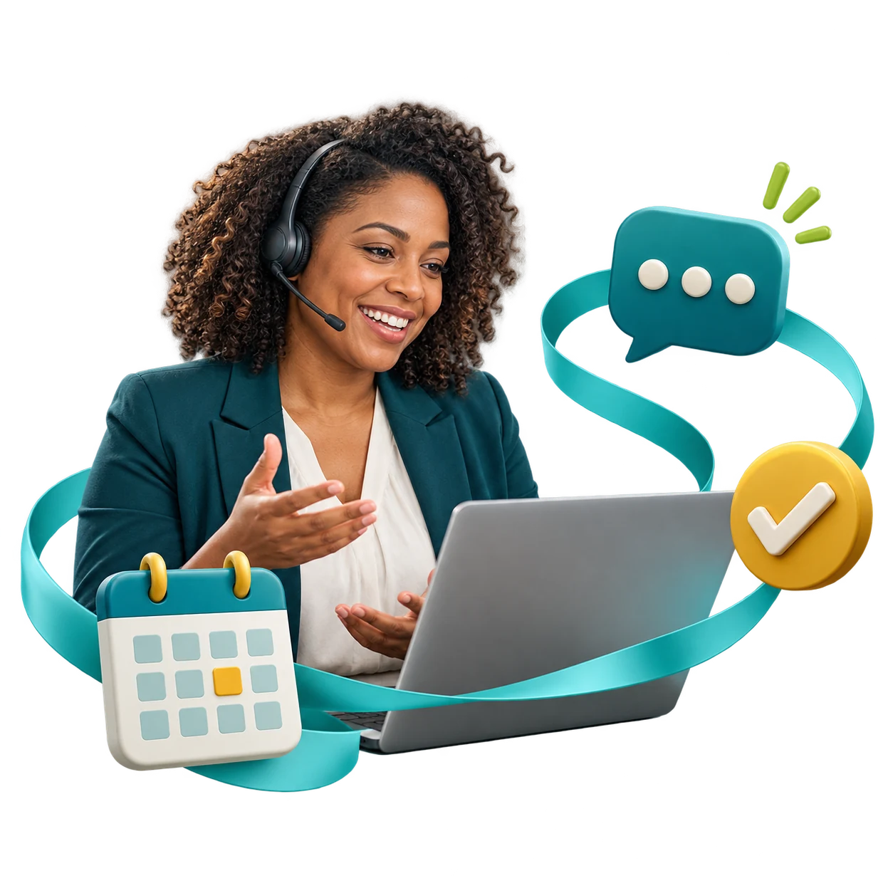 Professional preparing a consultation call with calendar and conversation graphics.
