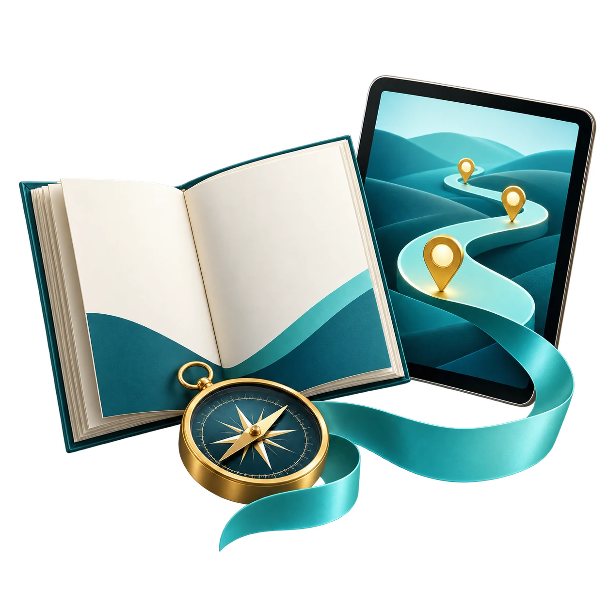 Digital growth guide and tablet with a practical roadmap motif.