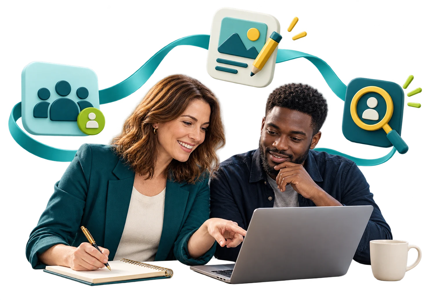 Marketing specialist and business owner coordinating a practical campaign plan.