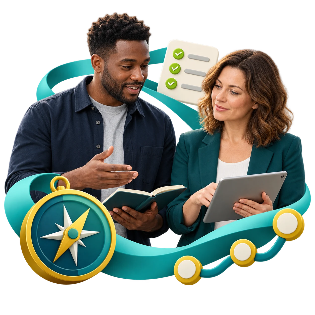 Business adviser and entrepreneur discussing digital priorities and a roadmap.
