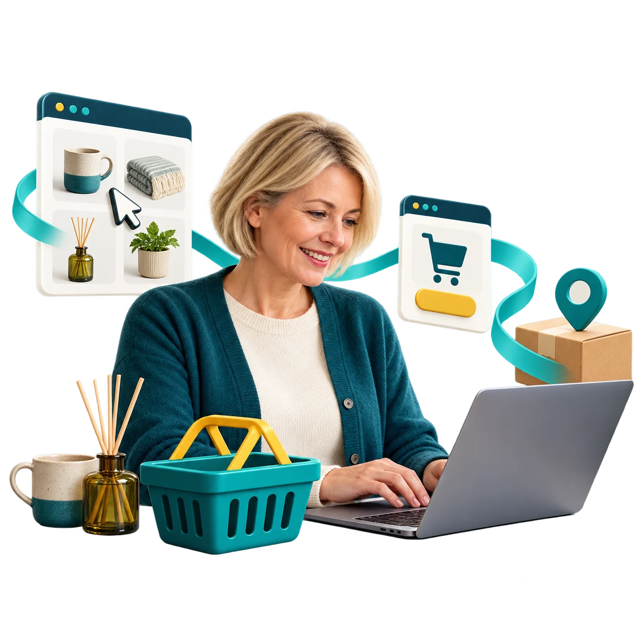Shop owner managing products, checkout and delivery for an online store.