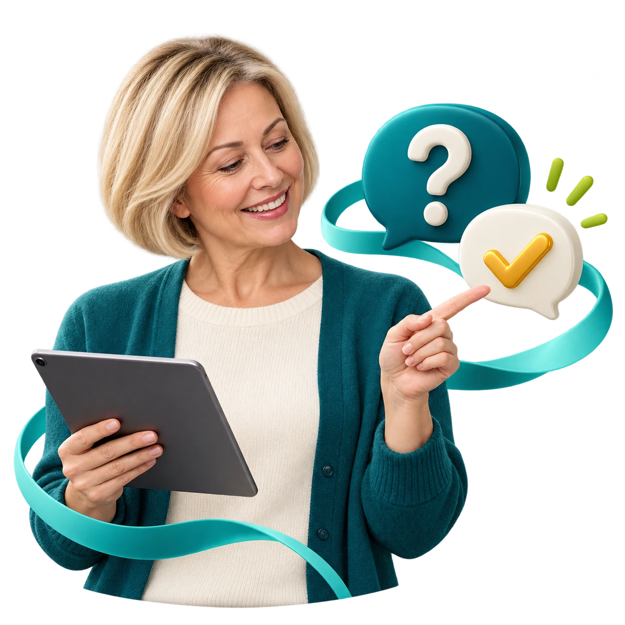 Helpful professional with question and answer symbols.