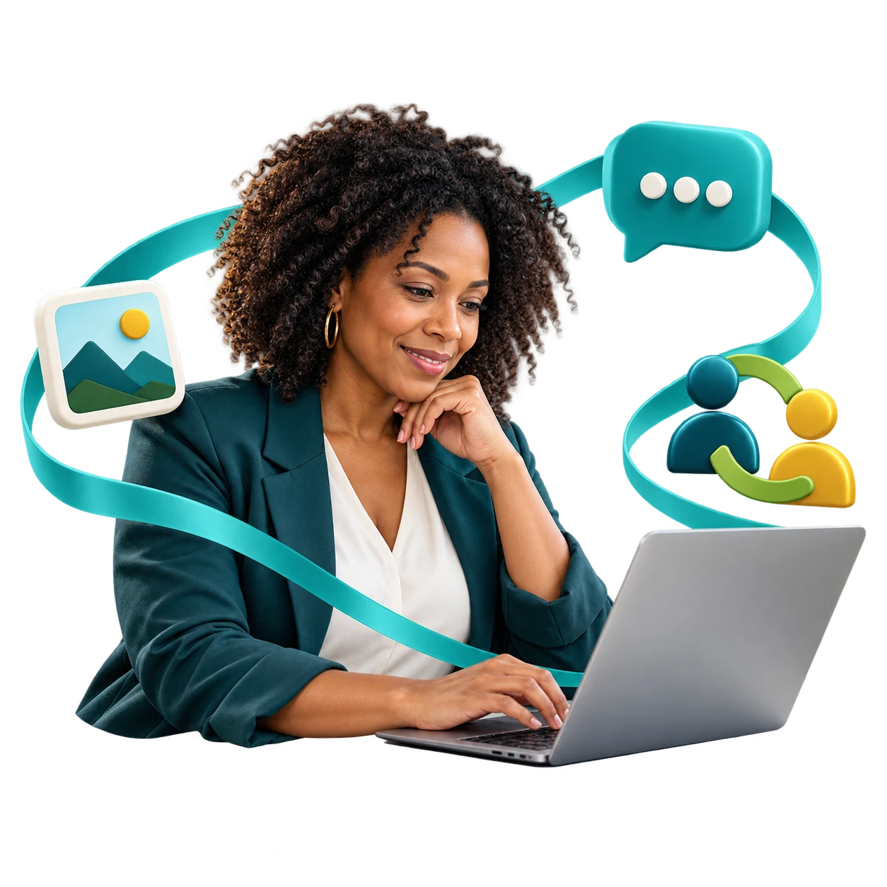 Business owner planning digital content, visibility and partnerships at a laptop.