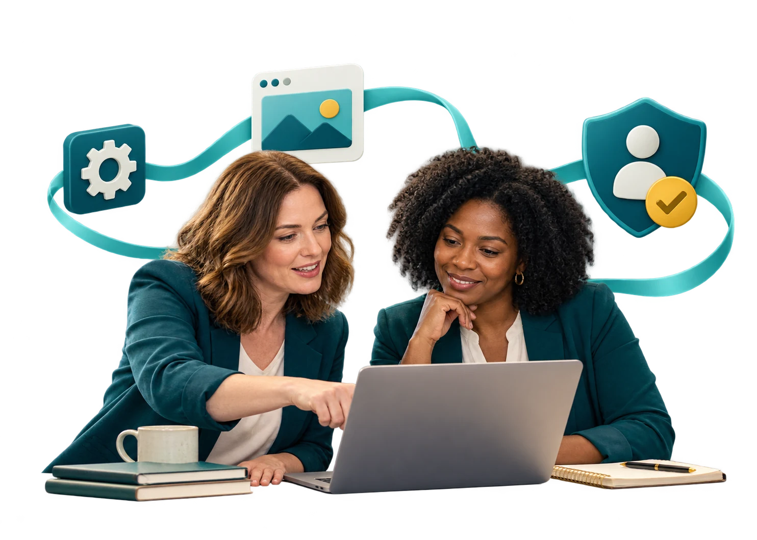 Creative professionals reviewing AI-assisted work with human quality checks.